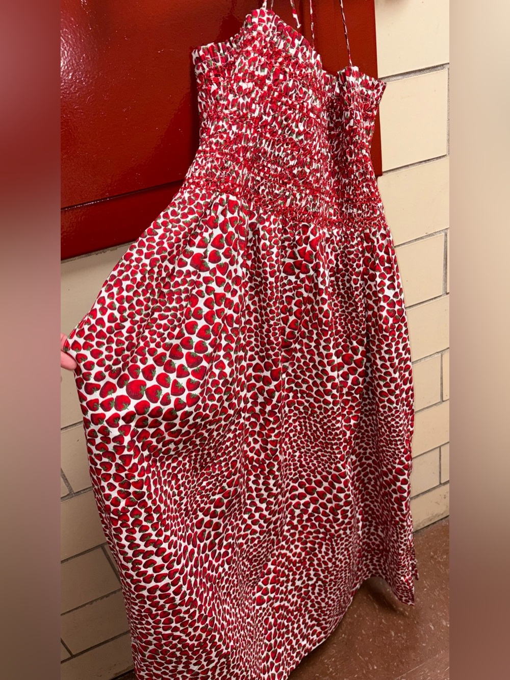 J.CREW Tie-shoulder smocked dress in strawberry floral Strawberry Floral Maxi